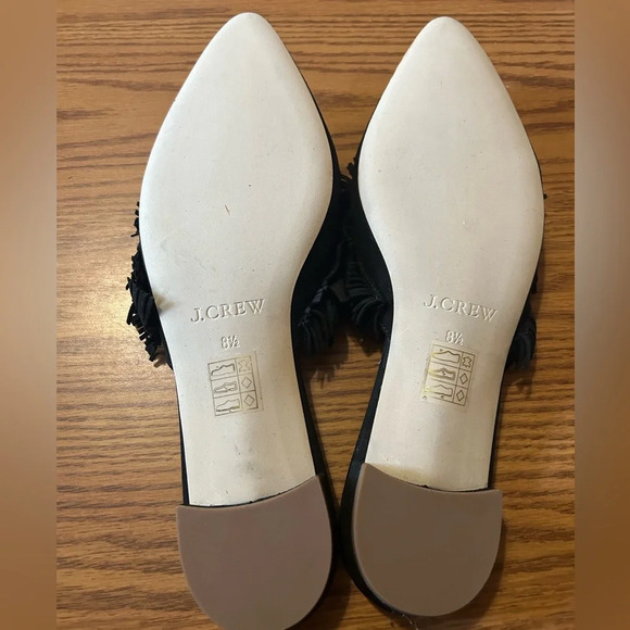 J. Crew Loafer Black Suede Fringe Slip-On Mules Women’s Pointed Flats Size 8.5 - Picture 3 of 4